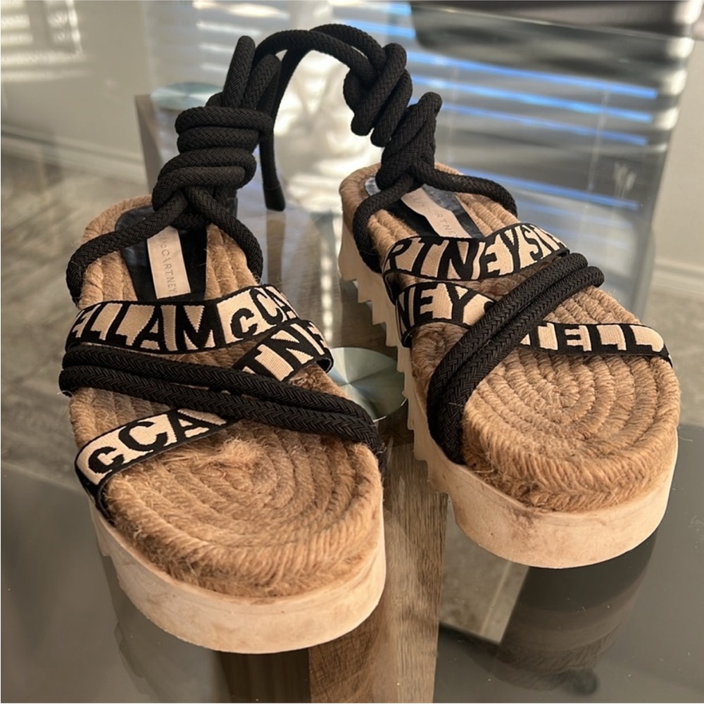 Stella McCartney Gaia Sandals in Black & Cream - Picture 8 of 13